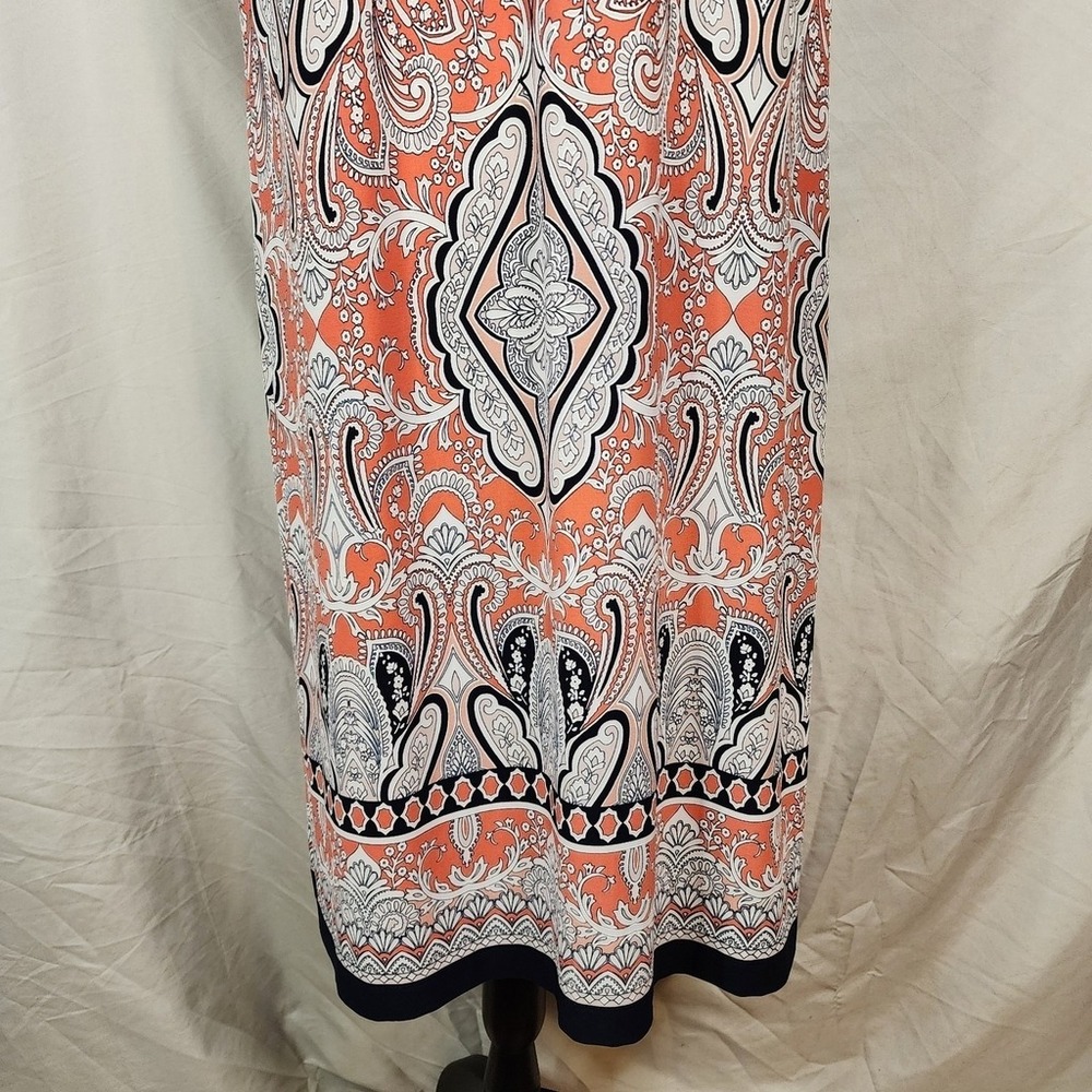 SANDRA DARREN Size 2X Vibrant Coral Navy Boho Chic Paisley Knee Lgth Shift Dress - Picture 8 of 12